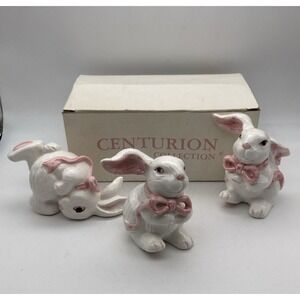 Set Of 3 Vintage Centurion Collection Ceramic Playful Bunnies Mini Spring Easter